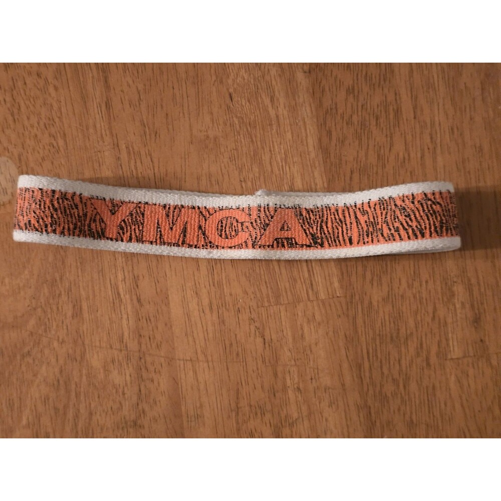 Vintage YMCA Elastic Sweatband Headband Orange Black Tiger Stripe Retro 70s 80s